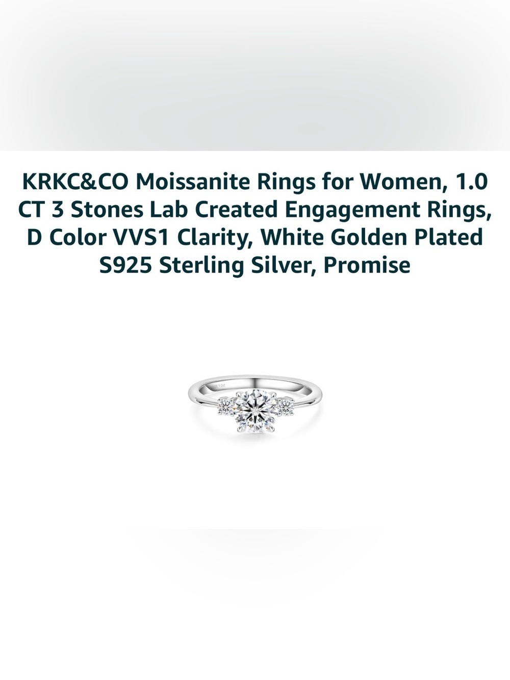 KRKC&CO Moissanite 1.0 CT 3 Stones Engagement Ring S925 Sterling Silver Size 5.5 - Picture 3 of 11